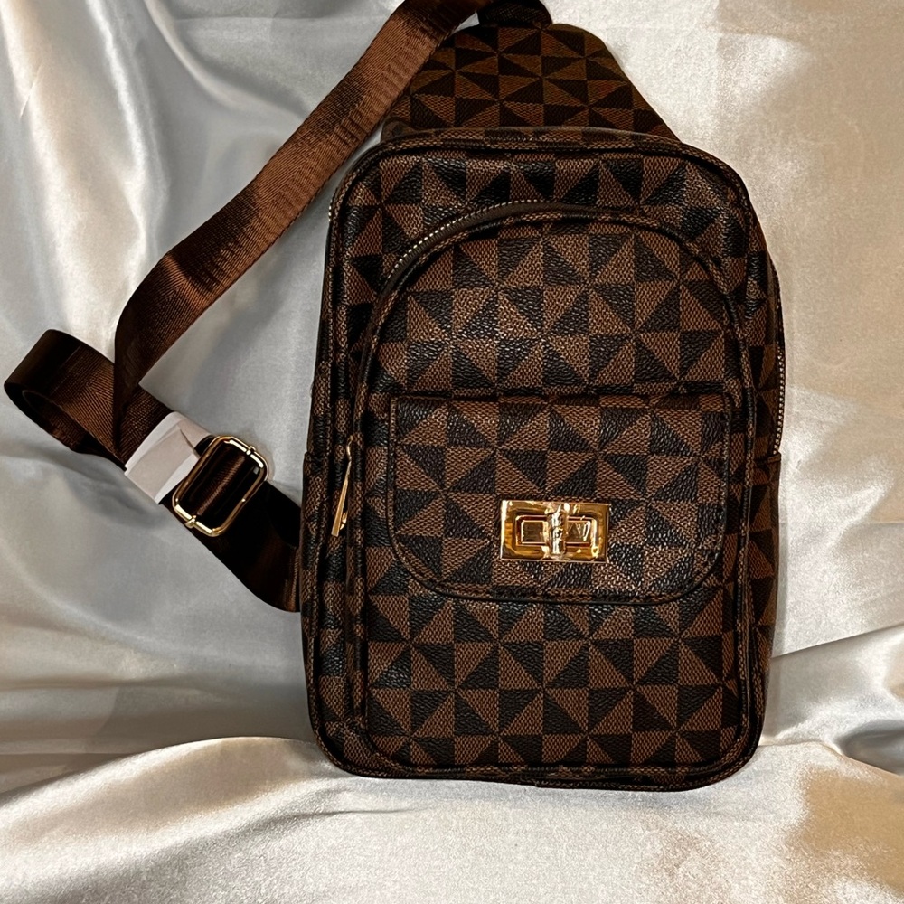 Geometric Brown Crossbody Bag